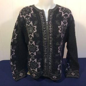 Herman Geist vintage hand knit wool sweater zip up Cardigan women’s size medium